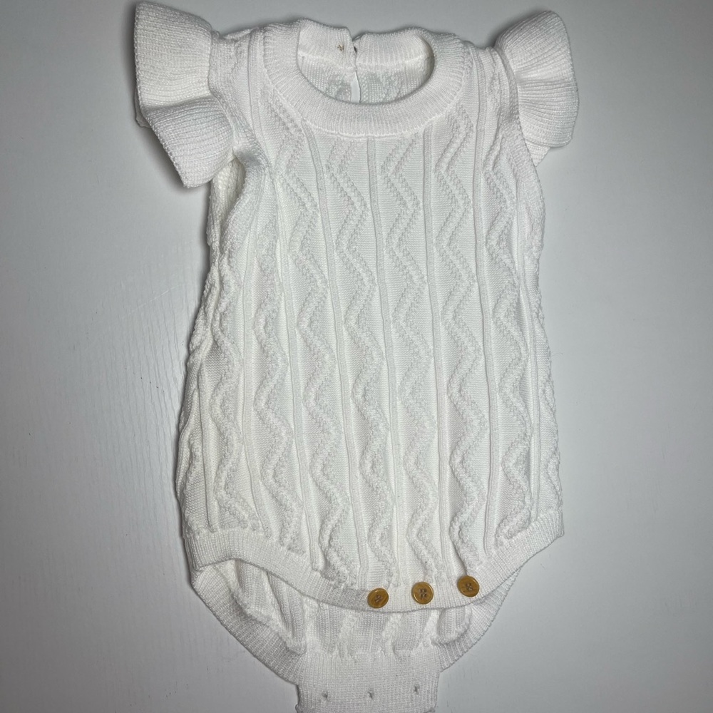 SHEIN White Cable Knit Sweater Onesie with Button Details